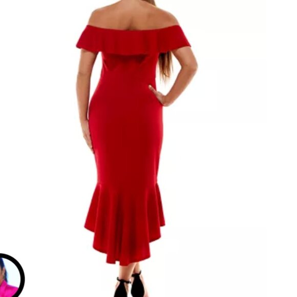 Emerald Sundae off the shoulder bodycon red dress peplum hemline juniors XS - Picture 2 of 10